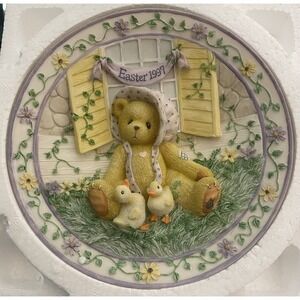 1-Enesco‎ Cherished Teddies Decorative Easter Plate 1997 Girl w/ Chicks 203009